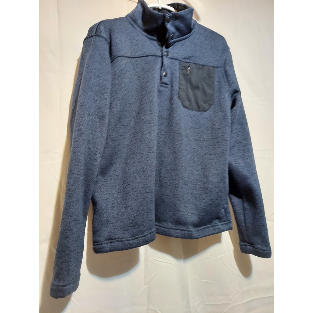 Pulse Pullover Sweater‎ Mens Medium Blue Button Up Mock Neck Pocket Long Sleeve